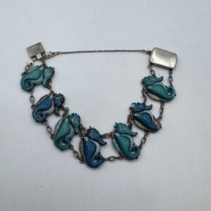 Beautiful Rare vtg Japan sterling Silver 925 Toshikane Seahorse Bracelet